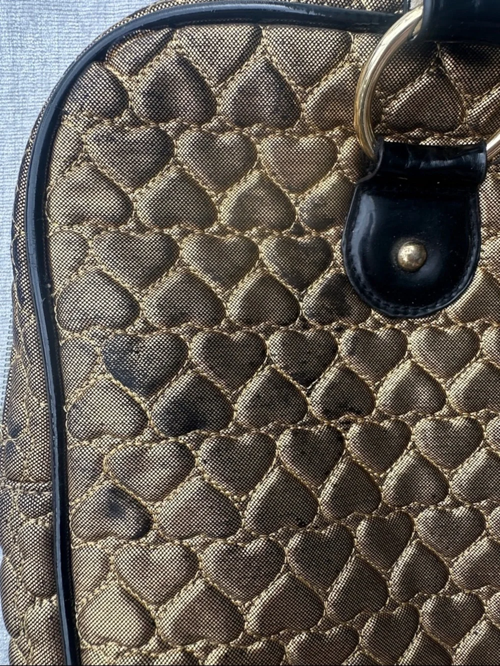 Betsey Johnson Metallic Gold Quilted Laptop Bag Briefcase Tote